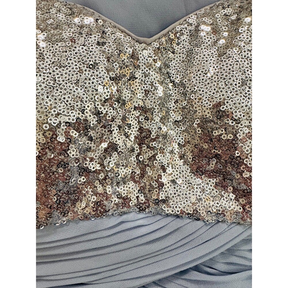 Christina Wu Formal Dress Sz 12 Silver Sequin Bodice Blue Chiffon Party Prom - Picture 6 of 13